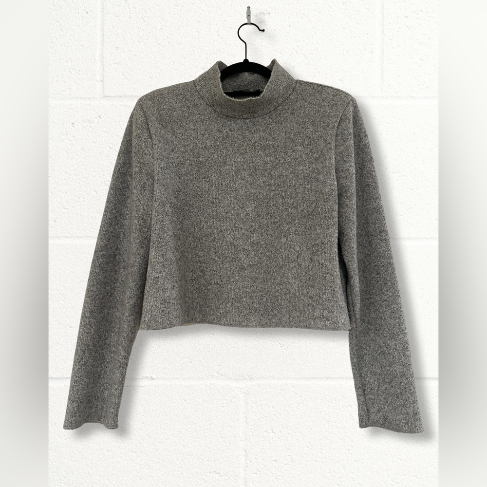 Zara Cropped Sweater | Mock Turtleneck w Shoulder Pads